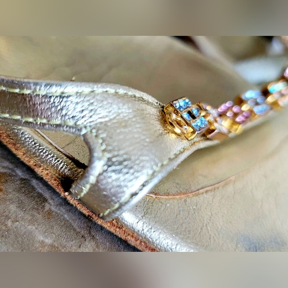 Stuart Weitzman Crystal/Rhinestone Embellished Sandal Kitten Heel PlatinumGold 7 - Picture 6 of 16